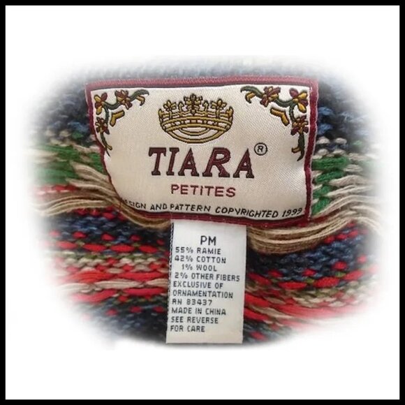 Christmas Sweater Tiara Holiday Cardigan, Multicolor Cotton NOT UGLY! 90s VTG - Picture 7 of 13